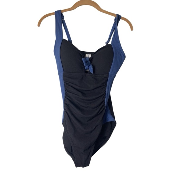 Tommy Bahama Island Cays Colorblock Tie-Front 1 Pc Swimsuit Control Blue Black - Picture 4 of 7
